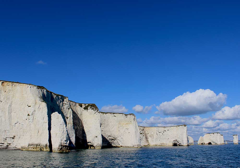 Old Harry Rocks from the water - City Cruises Poole