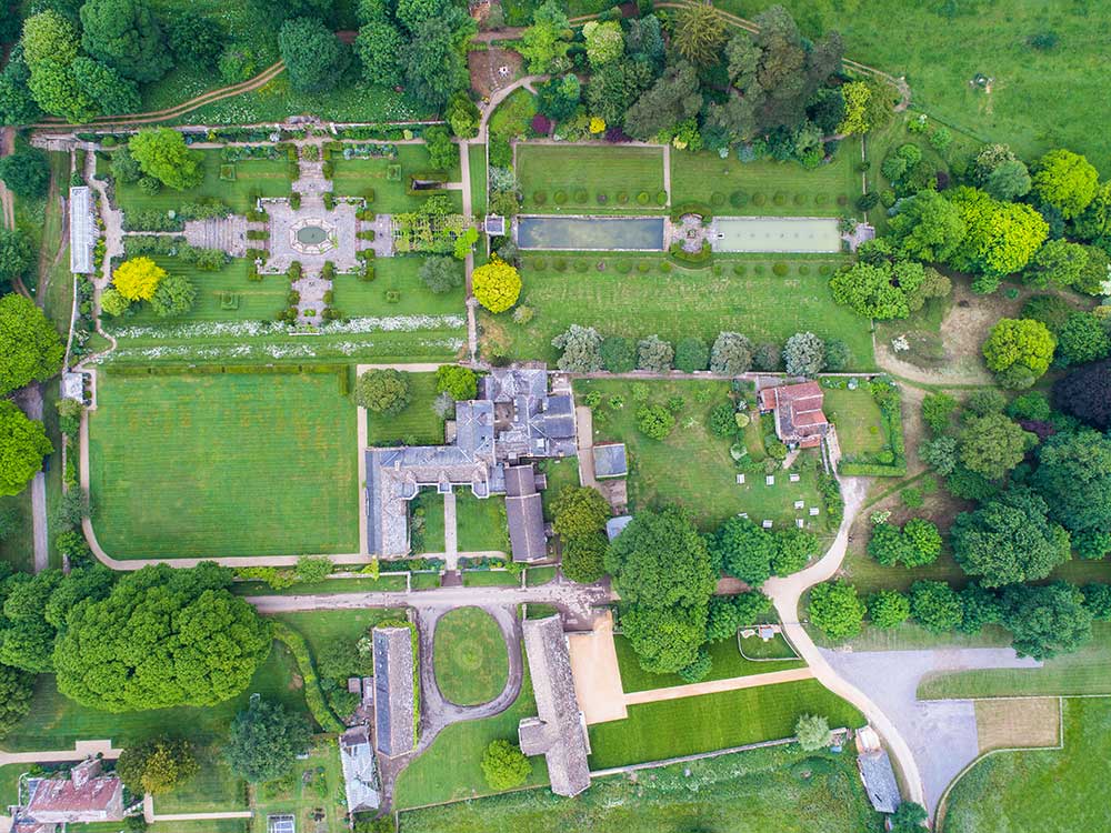 Aerial view of Mapperton House and Gardens